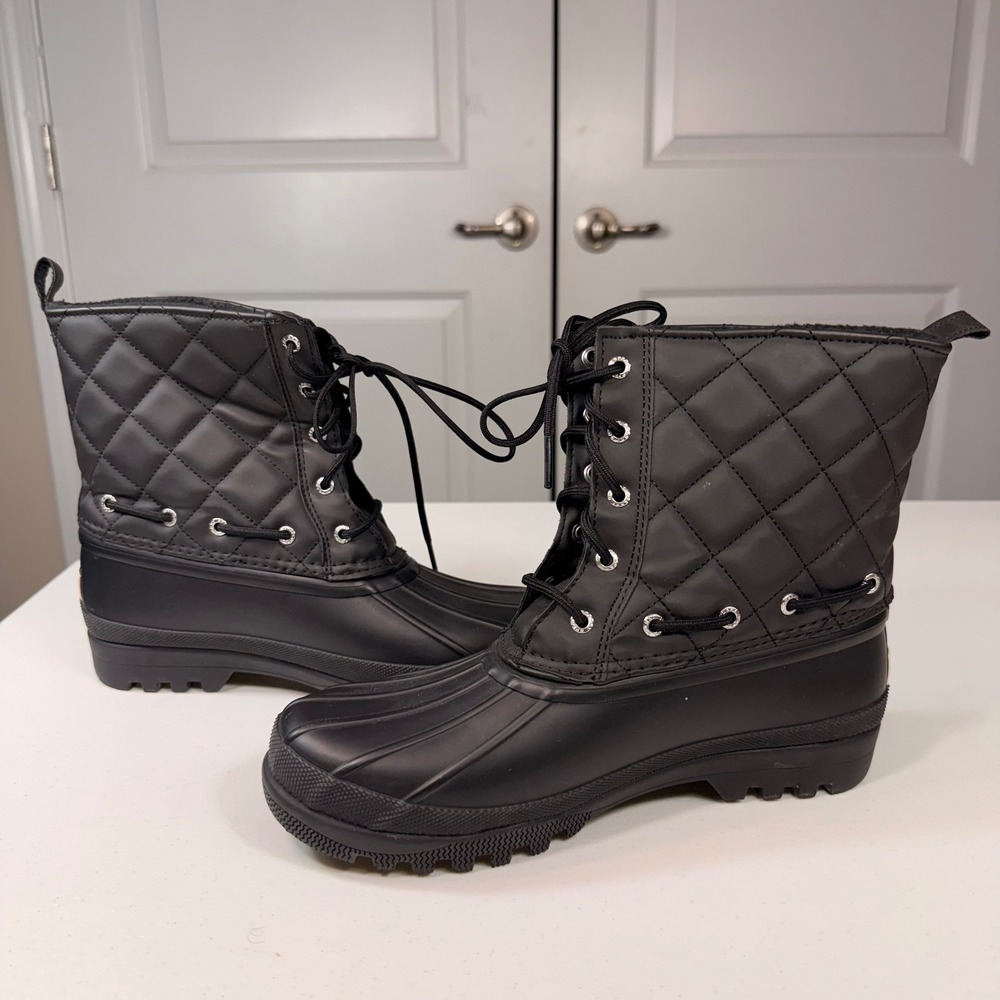 Sperry Saltwater Quilted Duck Boots Black Waterproof Rain Snow Shoes Womens 8